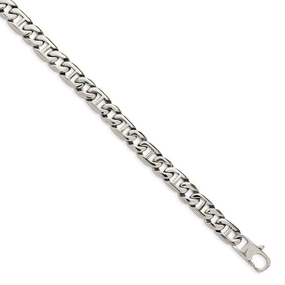 Men's 9mm Stainless Steel Fancy Anchor Chain Necklace, 24 Inch - Picture 3 of 8